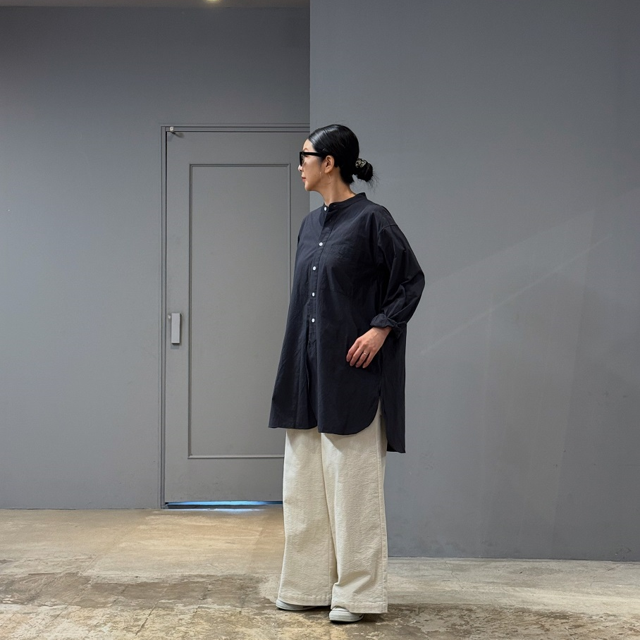 【新品未使用】TOUJOURS Band CollarShirt 24aw Toujours - Baggy Band Collar Shirt Smoke Saxe Blue - Rendez