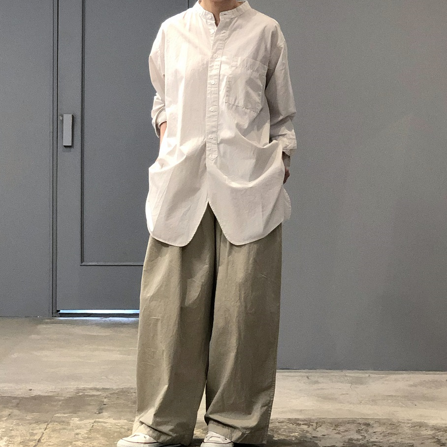 トップス [TOUJOURS] Baggy Band Collar Shirt Toujours - Baggy Band Collar Shirt Smoke Saxe Blue - Rendez