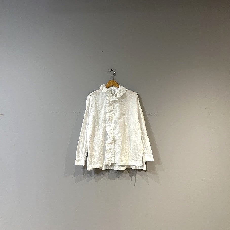 定価5.3万 今季 2025SS トゥジュー TOUJOURS Ruffle Shirt ラッフル シャツ 2/ホワイト フリルカラー ブラウス 長袖【2400014395495】 TOUJOURS トゥジュー デニムラッフルシャツ 6.5oz Organic Cotton