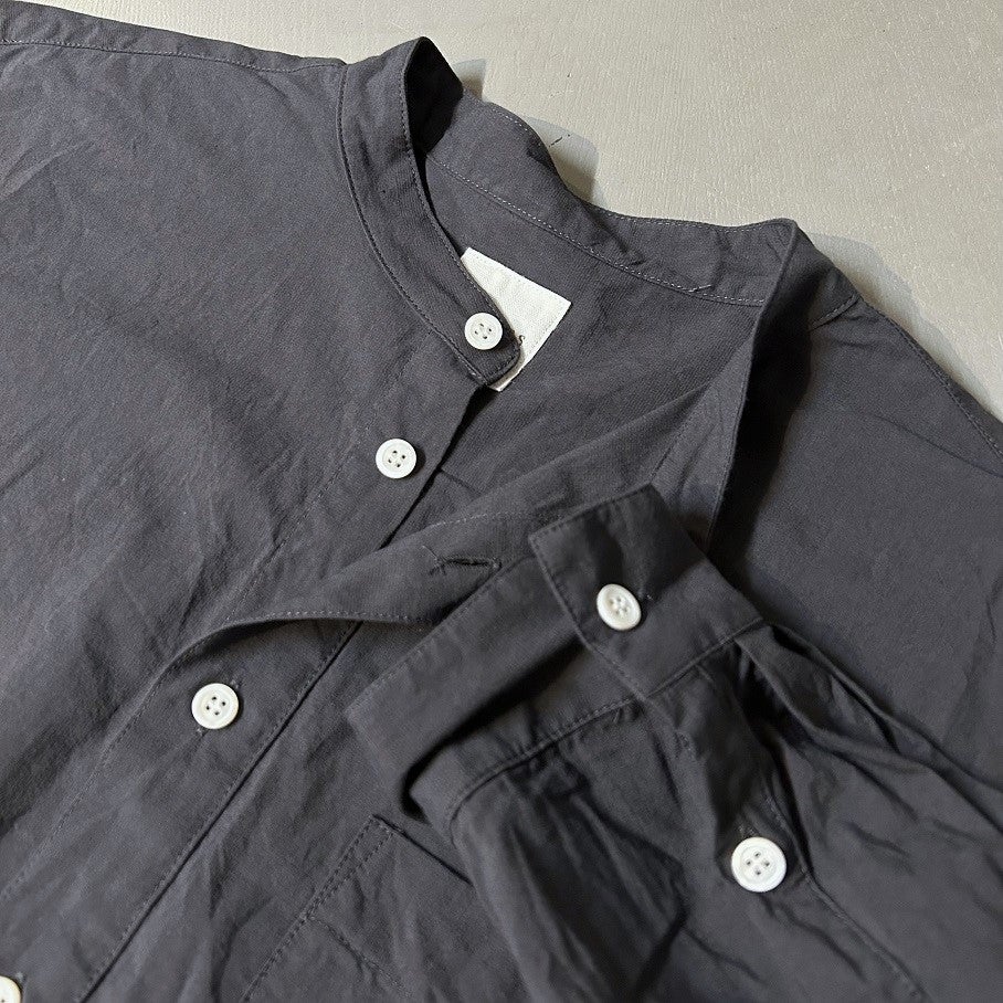 【新品未使用】TOUJOURS Band CollarShirt 24aw Toujours - Baggy Band Collar Shirt Smoke Saxe Blue - Rendez