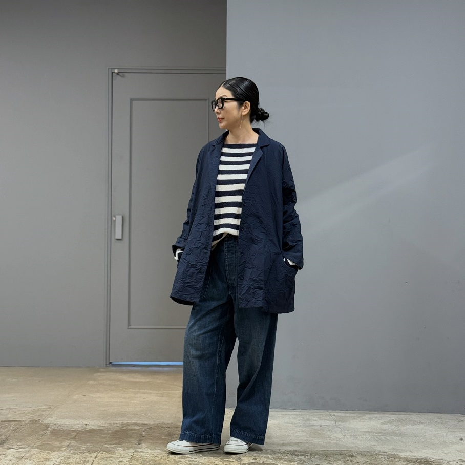 APUNTOB アプントビー　ジャケット　ネイビー　コットン　カラー　ビショップ apuntob Jacket plain cotton and linen | PLEASE
